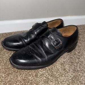Allen Edmonds Shoes Mens 10.5 E Holt Black Leather Dress Monks Straps